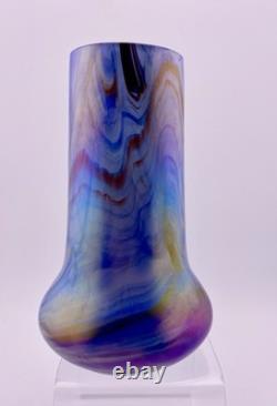 Antique Rindskopf Blue Pulled Feather Iridescent Art Glass Vase, Circa 1900