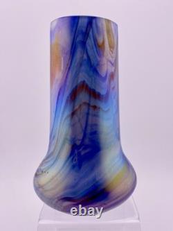 Antique Rindskopf Blue Pulled Feather Iridescent Art Glass Vase, Circa 1900
