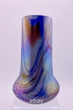 Antique Rindskopf Blue Pulled Feather Iridescent Art Glass Vase, Circa 1900