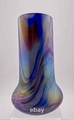 Antique Rindskopf Blue Pulled Feather Iridescent Art Glass Vase, Circa 1900