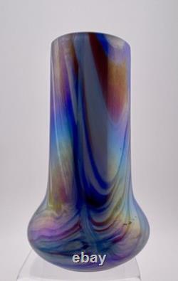 Antique Rindskopf Blue Pulled Feather Iridescent Art Glass Vase, Circa 1900