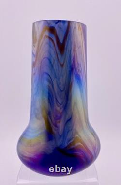 Antique Rindskopf Blue Pulled Feather Iridescent Art Glass Vase, Circa 1900