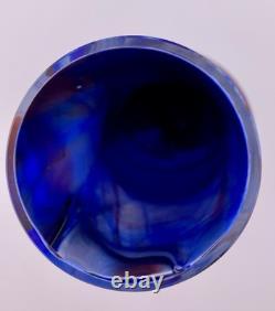 Antique Rindskopf Blue Pulled Feather Iridescent Art Glass Vase, Circa 1900