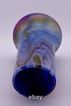 Antique Rindskopf Blue Pulled Feather Iridescent Art Glass Vase, Circa 1900