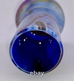 Antique Rindskopf Blue Pulled Feather Iridescent Art Glass Vase, Circa 1900