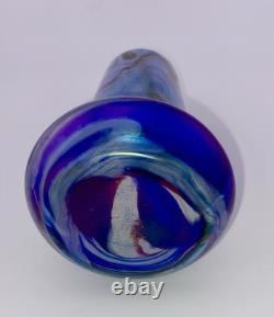 Antique Rindskopf Blue Pulled Feather Iridescent Art Glass Vase, Circa 1900