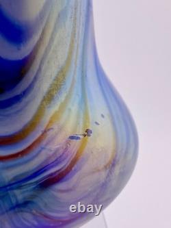 Antique Rindskopf Blue Pulled Feather Iridescent Art Glass Vase, Circa 1900