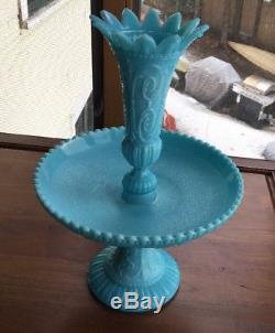 Antique SIGNED Portieux CHIMERAS 2 Piece EPERGNE Blue Milk Glass
