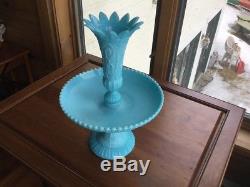 Antique SIGNED Portieux CHIMERAS 2 Piece EPERGNE Blue Milk Glass