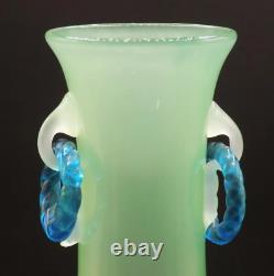 Antique STEUBEN Art Glass VASE Jade, Alabaster and Blue Rings 12.75 Tall c. 1925