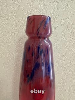Antique Schneider France Art Deco Mottled Red Blue Glass Vase Signed 14.5