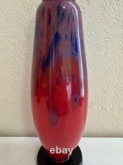 Antique Schneider France Art Deco Mottled Red Blue Glass Vase Signed 14.5