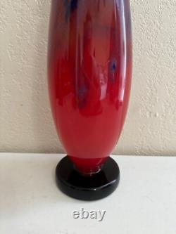 Antique Schneider France Art Deco Mottled Red Blue Glass Vase Signed 14.5