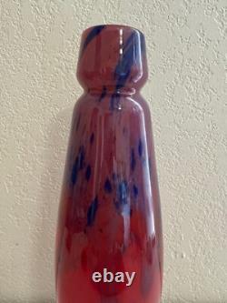Antique Schneider France Art Deco Mottled Red Blue Glass Vase Signed 14.5