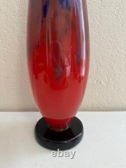 Antique Schneider France Art Deco Mottled Red Blue Glass Vase Signed 14.5