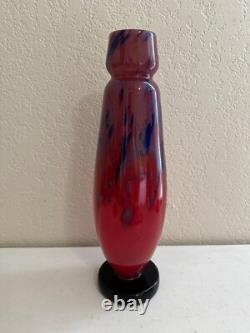 Antique Schneider France Art Deco Mottled Red Blue Glass Vase Signed 14.5