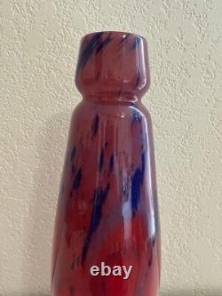 Antique Schneider France Art Deco Mottled Red Blue Glass Vase Signed 14.5