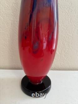 Antique Schneider France Art Deco Mottled Red Blue Glass Vase Signed 14.5