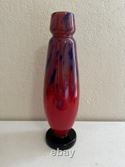 Antique Schneider France Art Deco Mottled Red Blue Glass Vase Signed 14.5
