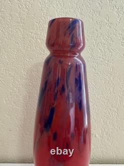 Antique Schneider France Art Deco Mottled Red Blue Glass Vase Signed 14.5