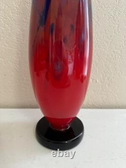 Antique Schneider France Art Deco Mottled Red Blue Glass Vase Signed 14.5