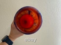 Antique Schneider France Art Deco Mottled Red Blue Glass Vase Signed 14.5