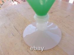 Antique Steuben #6287 Optic Rib Green Jade over Alabaster Fan Vase 8