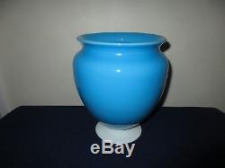 Antique Steuben Art Glass Blue Jade Alabaster Footed Vase Carder Era Rare 8.75