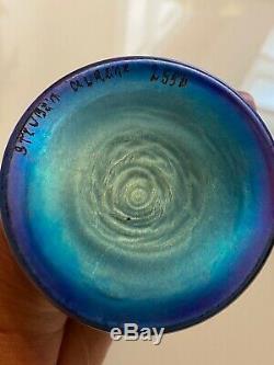 Antique Steuben Art Glass Bud Vase Blue Aurene Finish c 1920 Carder Era Signed