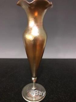 Antique Steuben Glass Footed Floriform Vase Aurene Rare