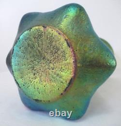 Antique Textured Loetz Art Glass Iridescent Aurene Green Blue Red Rainbow Vase