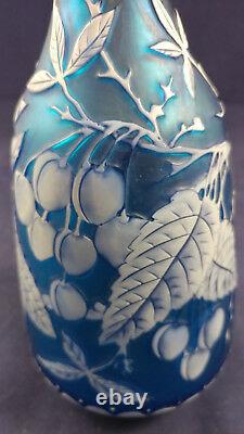 Antique Thomas Webb & Sons 3-color Blue Cameo Art Glass Vase 8-3/4