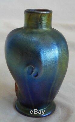 Antique Tiffany LCT Favrile Blue Gold Art Nouveau Style Vase