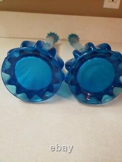 Antique US Glass Company No. 15021 Blue Swung Bud Vase c. 1904 Pair