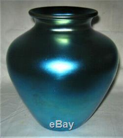 Antique USA Art Deco Steuben Blue Aurene Art Glass Classic Bulb Flower Urn Vase