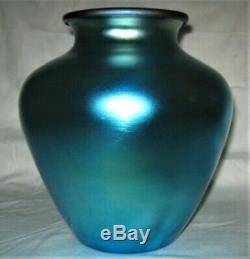 Antique USA Art Deco Steuben Blue Aurene Art Glass Classic Bulb Flower Urn Vase