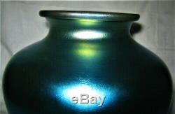 Antique USA Art Deco Steuben Blue Aurene Art Glass Classic Bulb Flower Urn Vase
