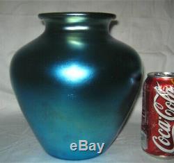 Antique USA Art Deco Steuben Blue Aurene Art Glass Classic Bulb Flower Urn Vase