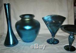 Antique USA Art Deco Steuben Blue Aurene Art Glass Classic Bulb Flower Urn Vase