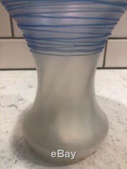 Antique Verre De Soie Steuben Blue Threaded Iridescent Art Glass Vase