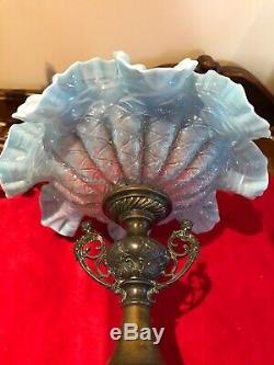 Antique Victorian Baby Blue Glass Footed Angel Cherub Epergne