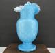 Antique Victorian Blue Cased Glass Honeycomb Quilted Optic Vase 10.5