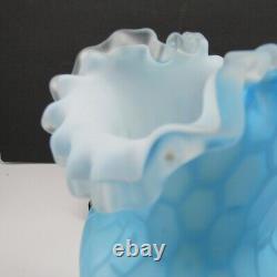 Antique Victorian Blue Cased Glass Honeycomb Quilted Optic Vase 10.5