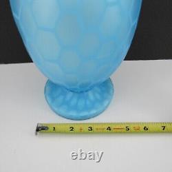 Antique Victorian Blue Cased Glass Honeycomb Quilted Optic Vase 10.5