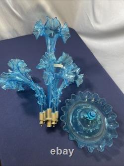 Antique Victorian Blue-ish Ruffled Glass Fluted Epergne Centerpiece Vase