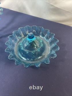 Antique Victorian Blue-ish Ruffled Glass Fluted Epergne Centerpiece Vase