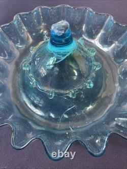 Antique Victorian Blue-ish Ruffled Glass Fluted Epergne Centerpiece Vase