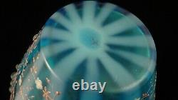 Antique Victorian Bohemian Harrach Blue Opalescent Hand Painted Art Glass Vase