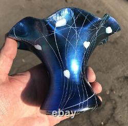 Antique Vintage Art Glass Vase Victor Durand Blue Aurene Hearts Shape #1723