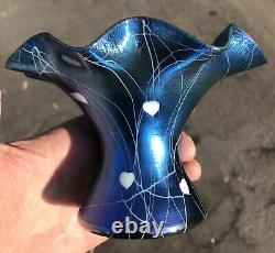 Antique Vintage Art Glass Vase Victor Durand Blue Aurene Hearts Shape #1723